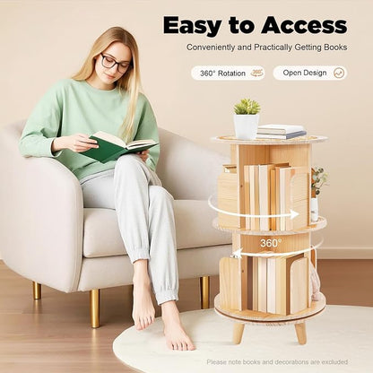 2 Tier Rotating Bookshelf with Legs, Small Corner Bookshelf Floor Standing - Image 4