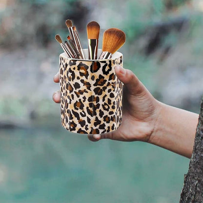 Jwest Pen Holder, Makeup Brush Holder Ceramic Shiny Gold Leopard Cheetah - Image 8
