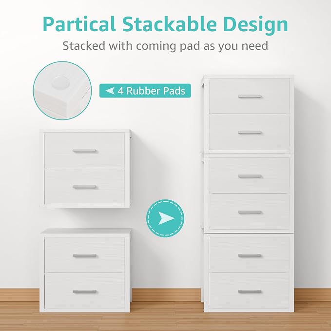 BOLUO Stackable Storage Drawers Closet Organizers and Storage Fabric White 2 - Image 4