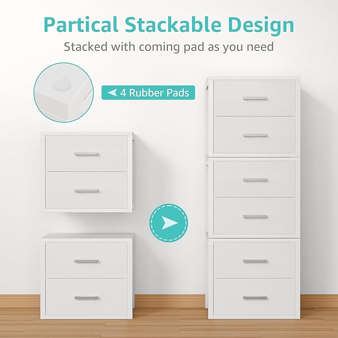 BOLUO Stackable Storage Drawers Closet Organizers and Storage Fabric White 2 - Image 5