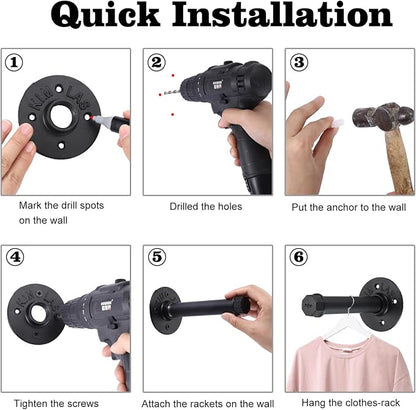 BTSKY 6 Pack Clothes Rack with Screws, 6 Inch Metal Industrial Pipe Clothes Bars - Image 7