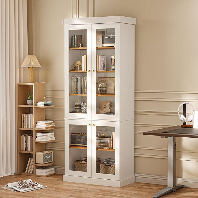 ivaniti 70.8" Bookshelf with Glass Doors, Farmhouse Modular Bookcase with - Image 3