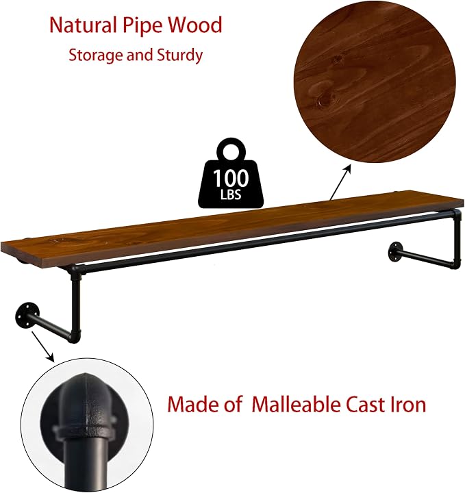 Clothes Rack 60in, Wall Mounted Garment Racks - Image 7