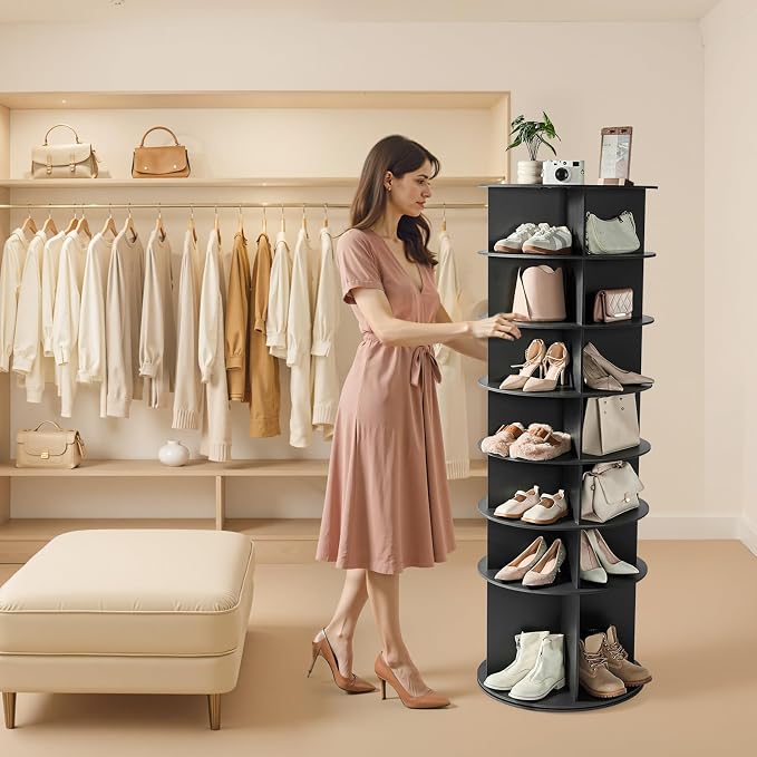 VEVOR 7 Tiers Rotating Shoe Rack Tower, 360° Spinning Shoe Rack, Revolving - Image 2