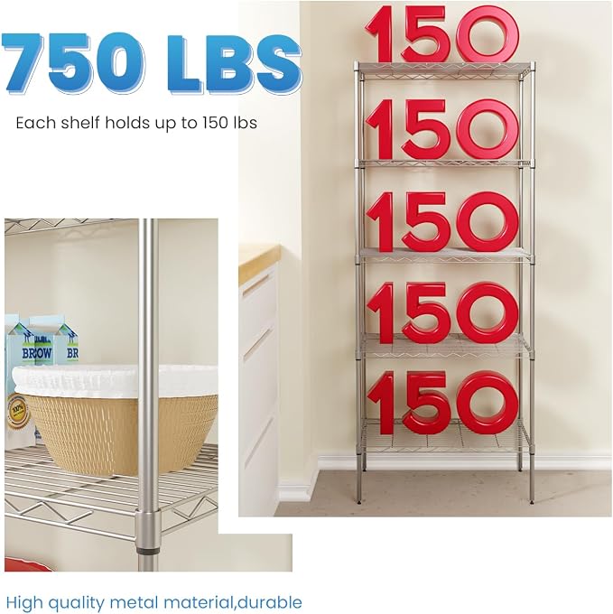PayLessHere | 5-Tier Wire Shelf | 24"x14"x60" | Chrome | Adjustable Racks | - Image 6