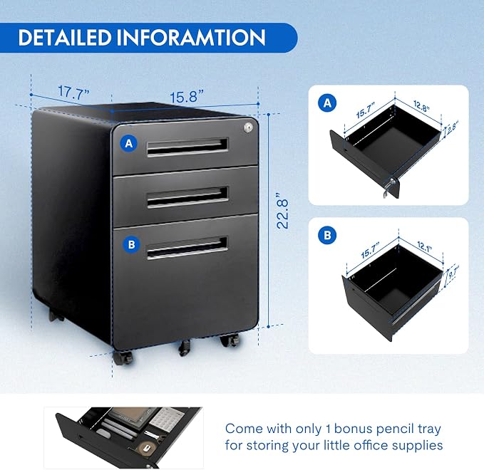 FLEXISPOT Metal File Cabinet for Home Office Mobile File Cabinet - Image 2
