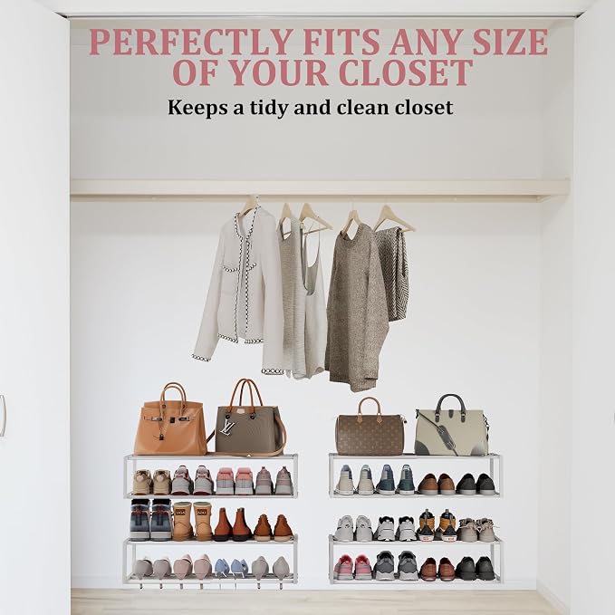2 Pack Expandable Wall Mounted Shoe Rack, Heavy Duty Metal Shoe Holder - Image 5