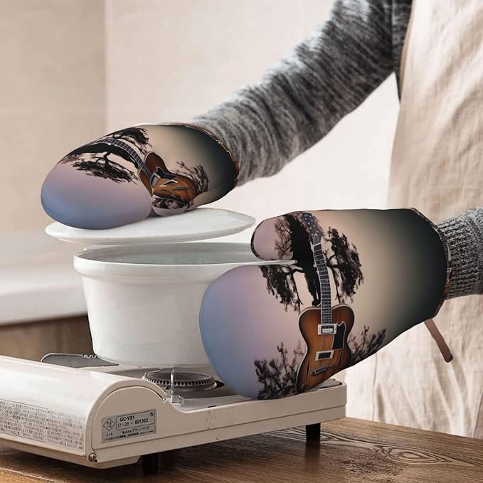 Reflection Guitar Print Oven Mitts Set of 2, Heat Resistant Silicone Oven - Image 8