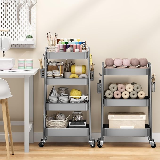 TOOLF 4 Tier Rolling Cart with Pegboard, Metal Storage Organizer Cart with - Image 4
