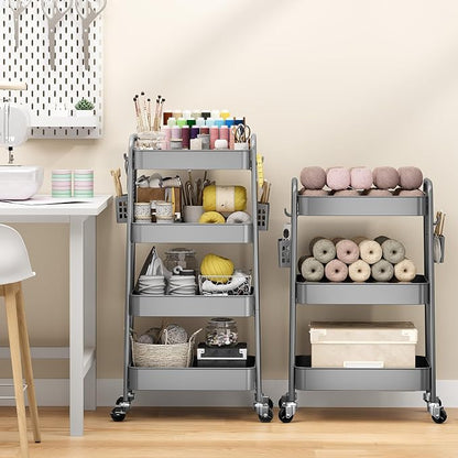TOOLF 4 Tier Rolling Cart with Pegboard, Metal Storage Organizer Cart with - Image 4