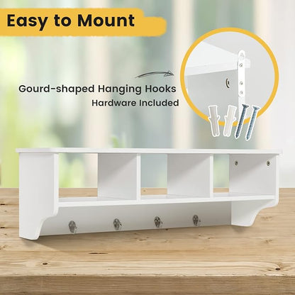 Giantex Hanging Shelf with Hooks Wall Mount Cubby Organizer with 4 Hooks and - Image 7