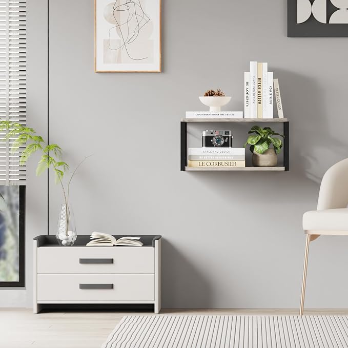 Floating Nightstand Wall Shelf, Wood Bedside Shelf Wall Mounted Nightstand Set - Image 8