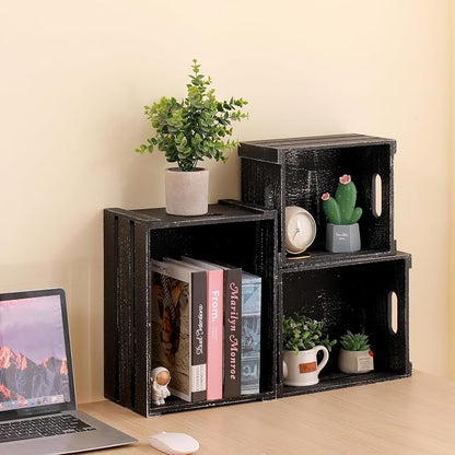 Wooden Storage Crates 3 Pack Nesting Rustic Wood Boxes - Image 3