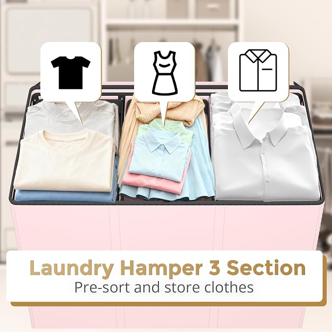180L Laundry Hamper 3 Section, Large Laundry Basket - Image 3