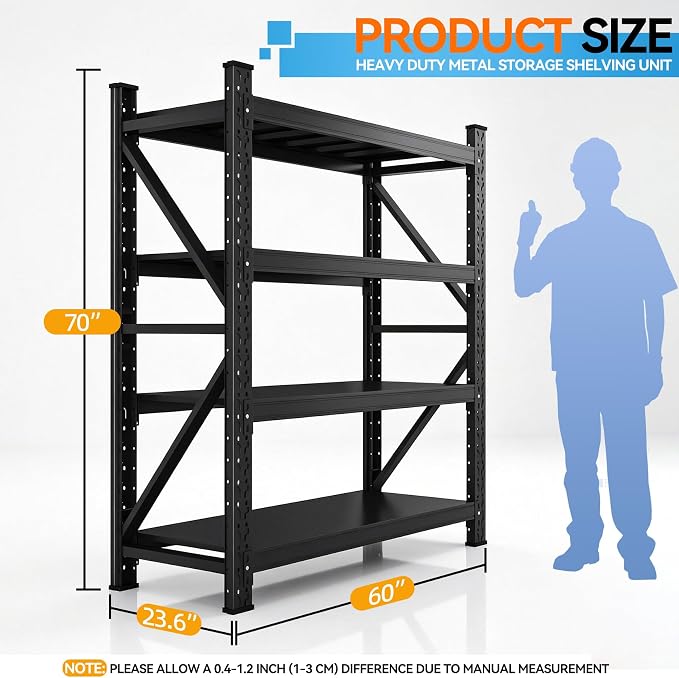 60" W Heavy Duty Garage Shelving, 5000LBS Industrial 4-Tier Rack | 69"H x 70"W - Image 2