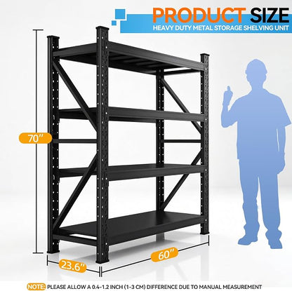 60" W Heavy Duty Garage Shelving, 5000LBS Industrial 4-Tier Rack | 69"H x 70"W - Image 2