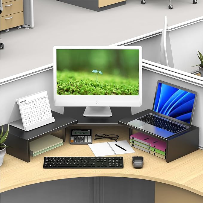 Dual Monitor Stand for Desk, Metal Computer Stand, Desk Shelf Riser, Desktop - Image 6