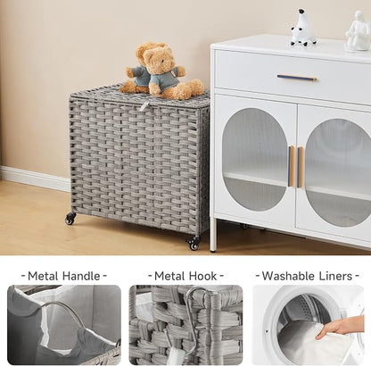 Laundry Hamper with Wheels, 34.3 Gallon Rolling Laundry Basket with Lid - Image 5