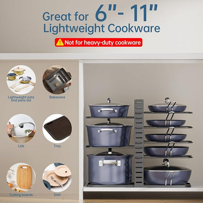 ORDORA Pots and Pans Organizer Under Cabinet 14.55" Height, Adjustable 8-Tier - Image 8