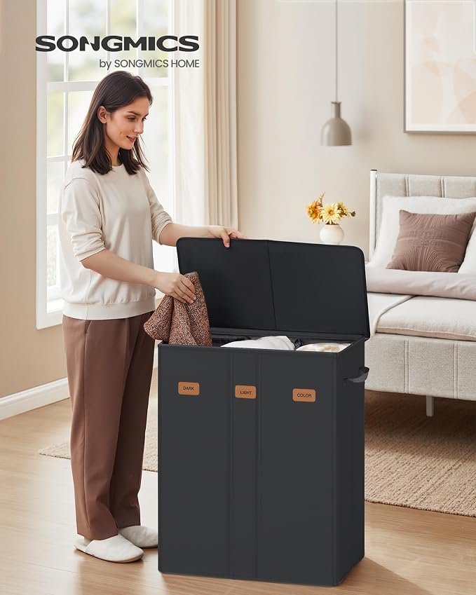 SONGMICS 47.6 Gallon Laundry Hamper, 3-Compartment Laundry Basket Sorter - Image 2