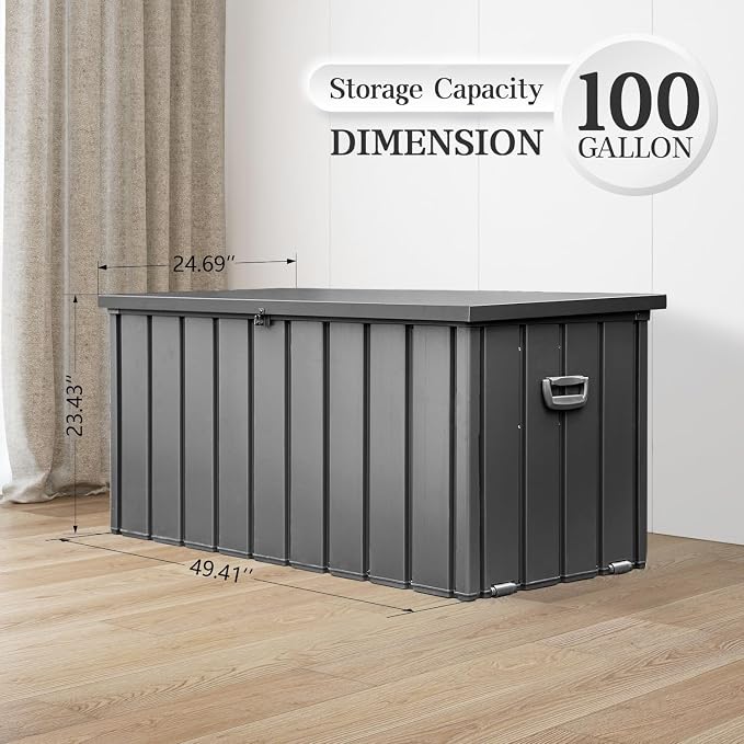Domi 100 Gallon Deck Box, Metal Outdoor Storage Box - Image 2