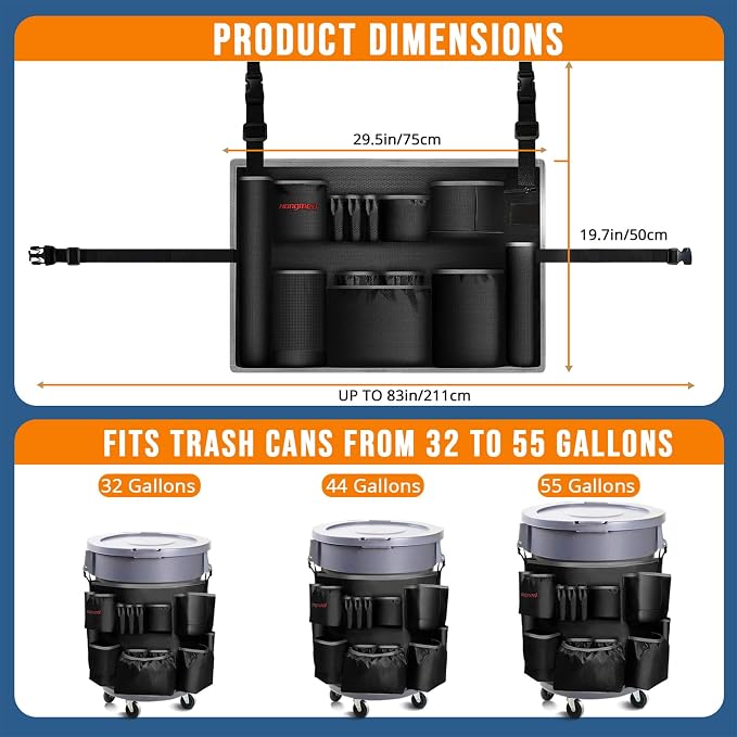 Trash Can Caddy Bag for 32-55 Gallon Garbage Bin, Hongmed Caddy for Commercial - Image 3