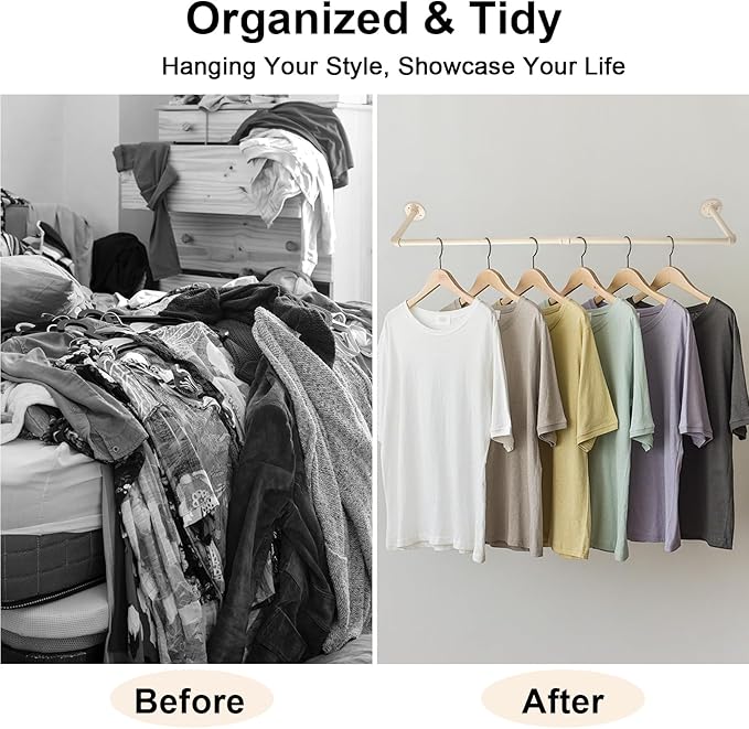 48" White Wall Mounted Clothes Rack, Industrial Pipe Iron Garment Bar, - Image 2
