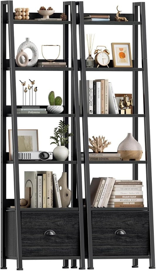 Furologee Bookshelf Set of 2, 6-Tier Ladder Shelf, Ladder Bookshelf by Furologee