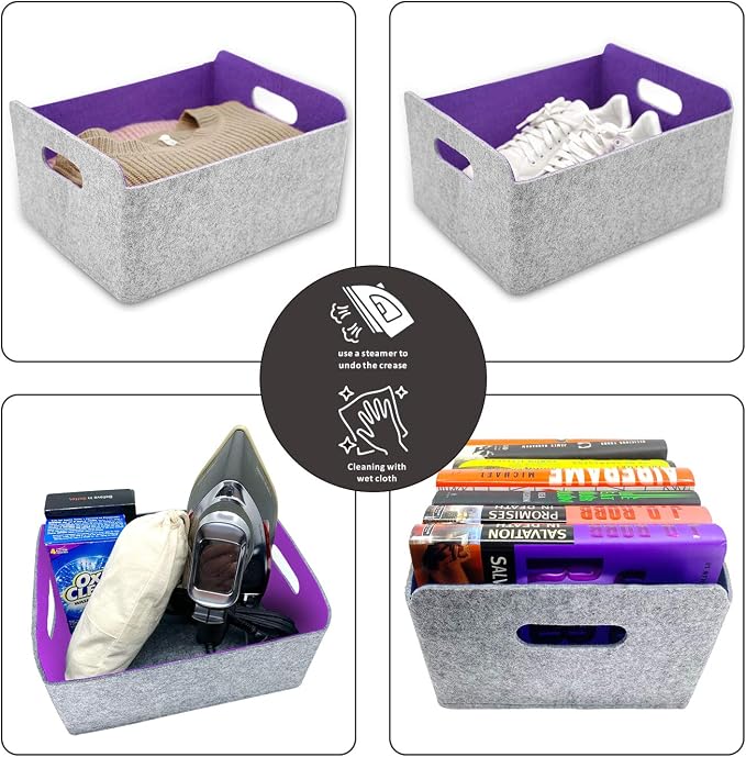 Welaxy Storage Baskets Felt Foldable Storage Cube bin Shelf Bins Organizer Felt - Image 6