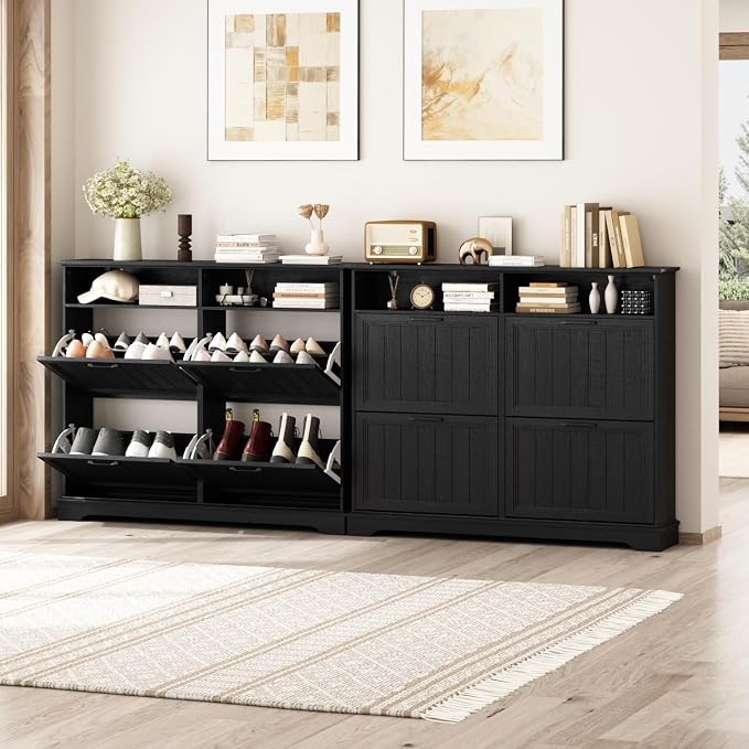 Shoe Storage Cabinet with 4 Flip Drawers, Farmhouse Modern Hidden Shoes Rack - Image 6