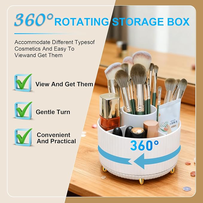 Makeup Brushes Holder Organizer, 360° Rotating Cosmetic display cases - Image 5