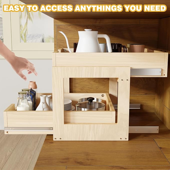 Pull Out Cabinet Organizer, Double Tier Slide out Wood Cabinet Organizer - Image 6