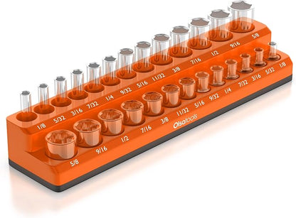 Olsa Tools Magnetic Socket Organizer | 1/4-inch Drive | SAE Orange | Holds 26 by OlsaTools