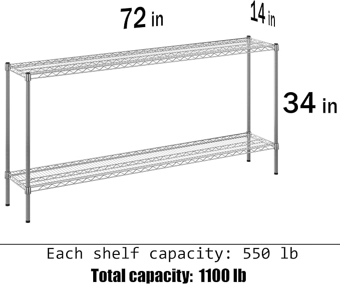 14" Deep x 72" Wide x 34" Height Wire Shelving Kit | 2-Tier | NSF Commercial - Image 3