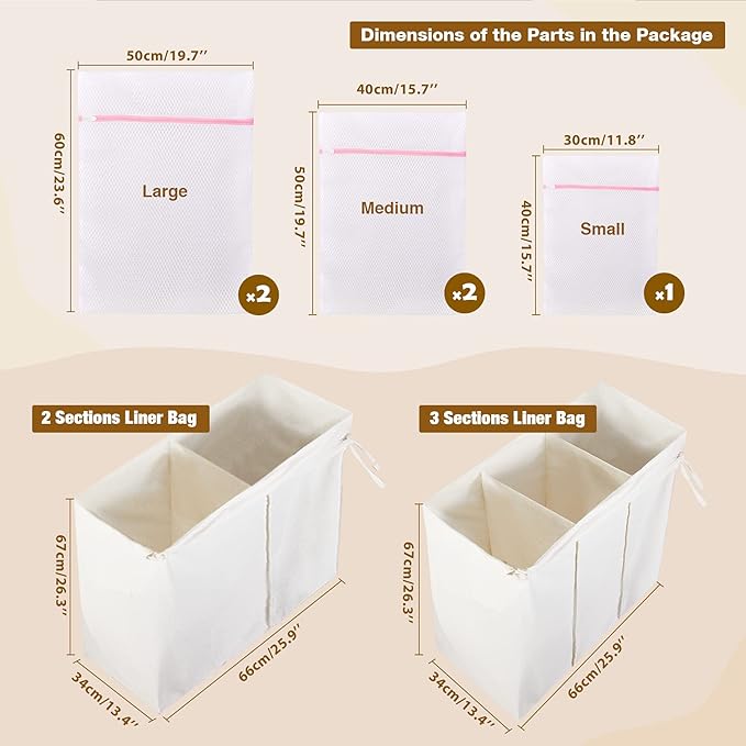 Greenstell Laundry Hamper with Lid, 125L Large Clothes Hamper with 3 Section & - Image 3