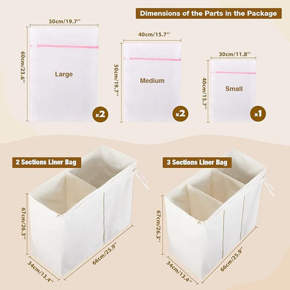 Greenstell Laundry Hamper with Lid, 125L Large Clothes Hamper with 3 Section & - Image 3