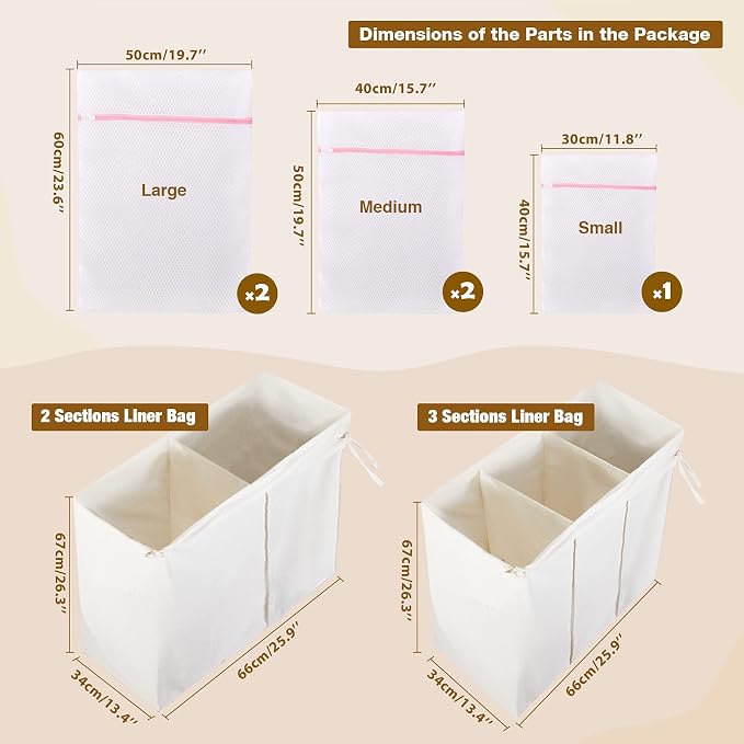 Greenstell Laundry Hamper with Lid, 125L Large Clothes Hamper with 3 Section & - Image 3
