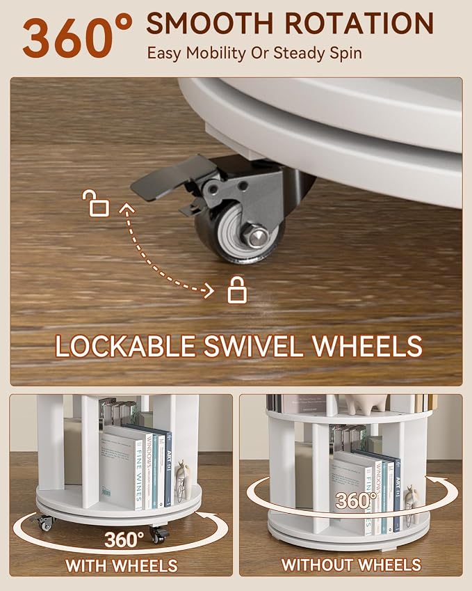 IUNVR Rotating Bookshelf, 6 Tier Solid Wood Bookshelf Tower - Image 5