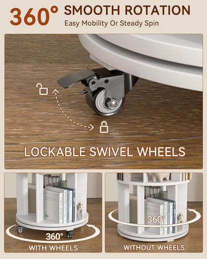 IUNVR Rotating Bookshelf, 6 Tier Solid Wood Bookshelf Tower - Image 5