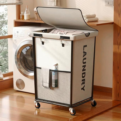 Laundry Hamper with Wheels and Lid, 150L Heavy Duty Rolling Laundry Basket by OLLDIDE