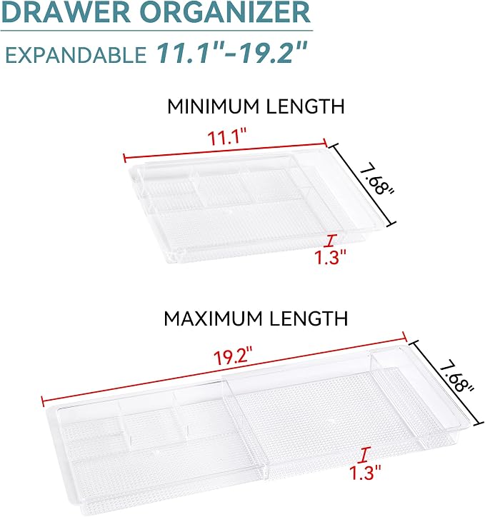 Oubonun Expandable Drawer Organizer 11.1” to 19.2” Width, Shallow Cosmetic - Image 2