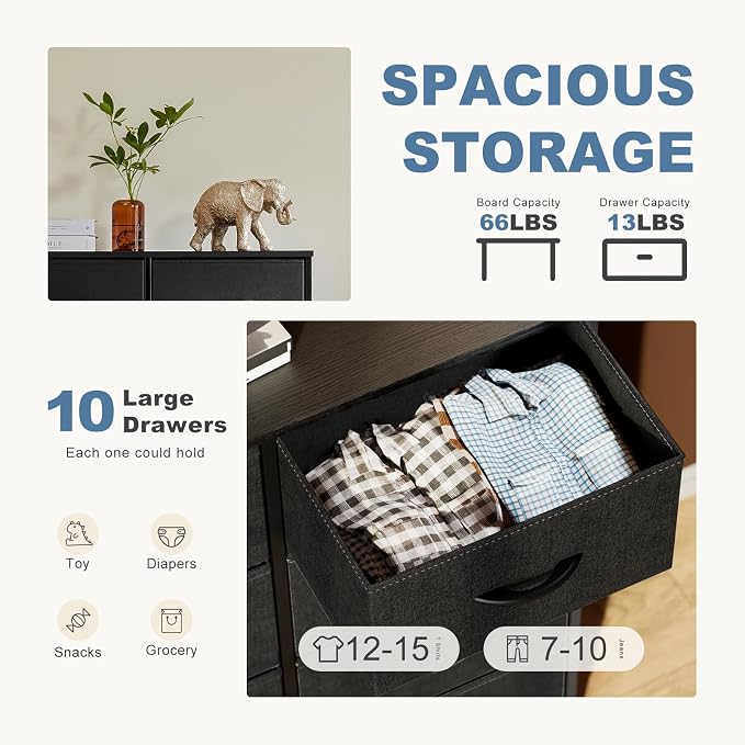 DUMOS 10 Drawer Dresser for Bedroom, Storage Organizer Chest of Drawers | Wide - Image 4