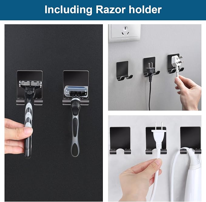 Diesisa Razor Holder for Shower + Adhesive Wall Hooks, Premium 304 Stainless - Image 2