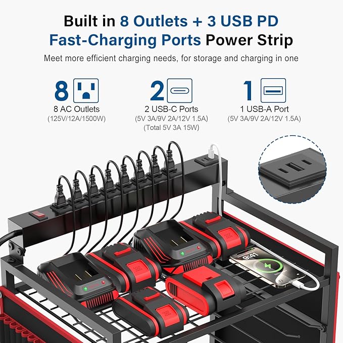JUNNUJ Garage Large Power Tool Organizer Cart - Image 2