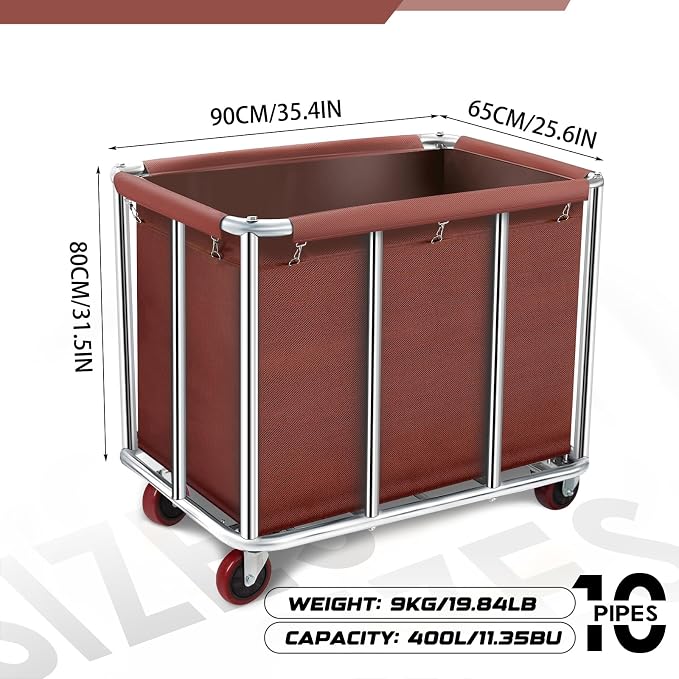 Commercial Laundry Cart on Wheels, 11.35 Bushels Large Roller - Image 2