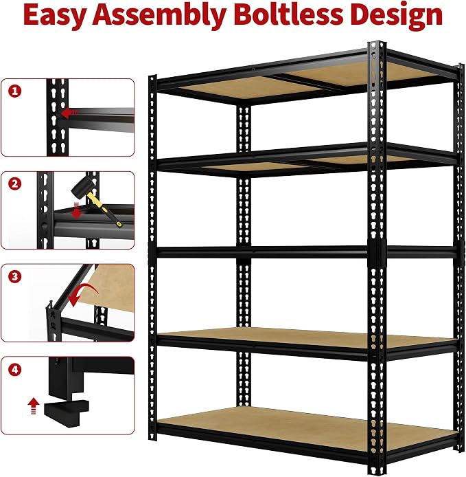 2500 Lbs Heavy Duty Garage Storage Shelves, 5-Tier Adjustable Metal Shelving - Image 7