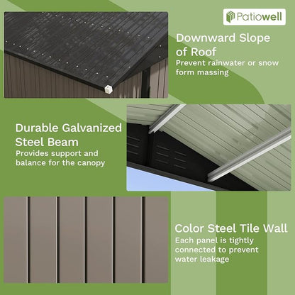 Patiowell 8x6 FT Outdoor Storage Shed, Metal Tool shed & Outdoor Storage - Image 3