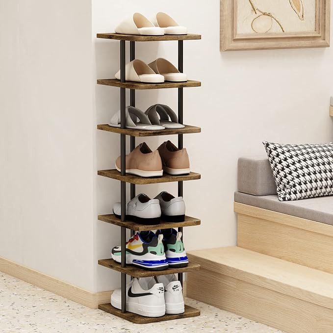 AZERPIAN Shoe Rack 7 Tier Vertical Storage Organizer Narrow Metal Slim Shelf - Image 4