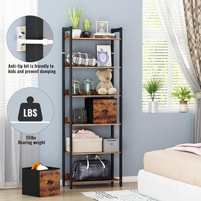 Furologee 6-Tier Bookshelf, Tall 71" Rustic Bookcase - Image 5