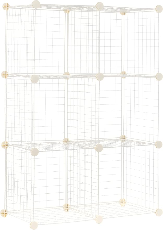 Amazon Basics 6 Cube Wire Grid Storage Organizer, Stackable Storage Cubes by AmazonBasics